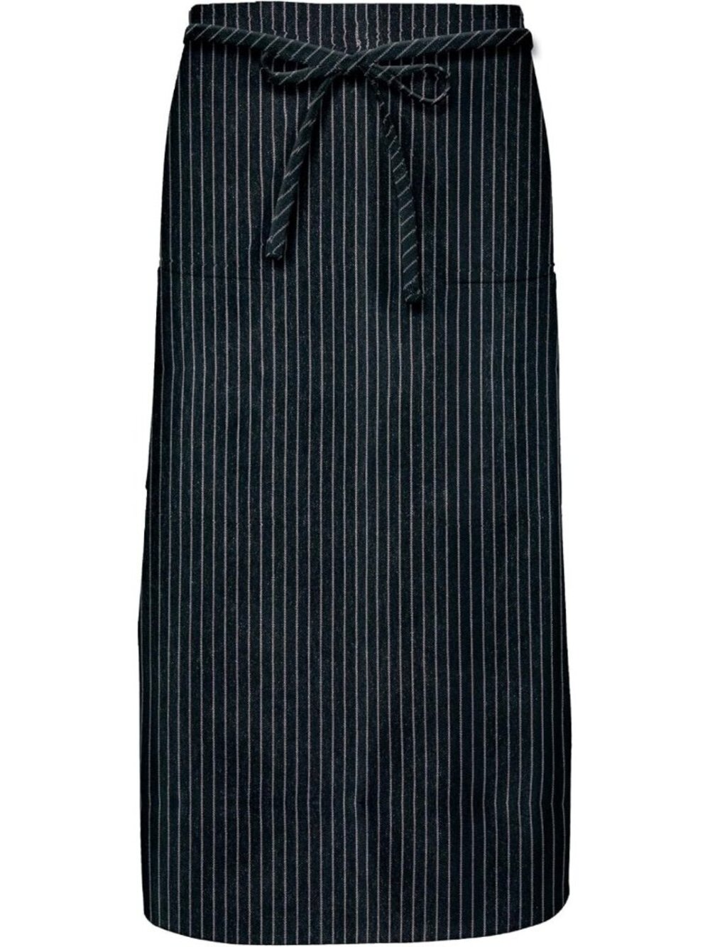 Stylish Full Length Bistro Apron with Two Pockets - Black & White Pinstripe